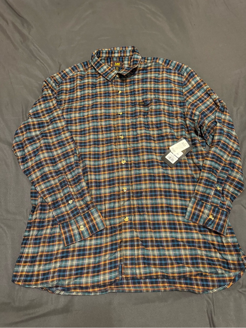 Lee Men's Plaid Button-Down Shirt in Blue, Brown and Orange